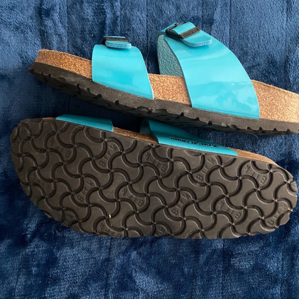 ☀️Birkenstock Arizona 6 Turquoise Patent Leather Sandals with Double Straps ☀️ - Picture 11 of 12